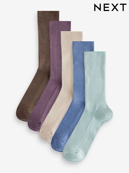 Blue/Purple/Pink Ribbed Socks 5 Pack (Q61810) | £6.50
