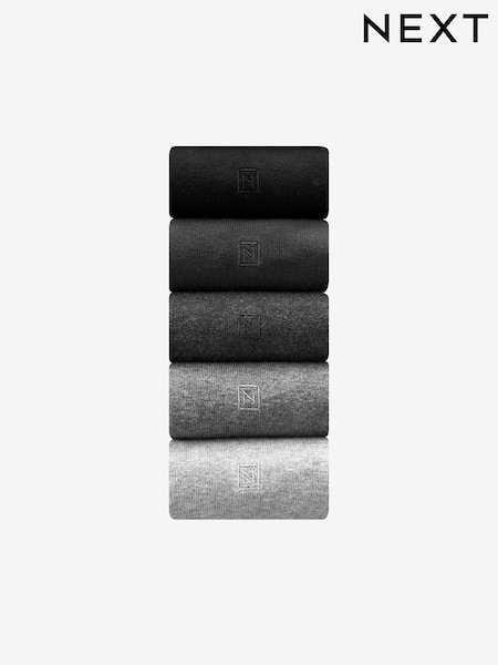 Grey Marl 5 Pack Embroidered Lasting Fresh Socks (Q61812) | £14