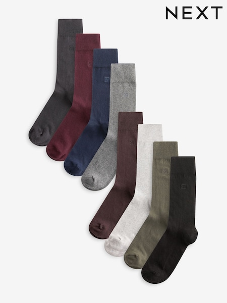 Core Grey/Green/Red 8 Pack Embroidered Lasting Fresh Socks (Q61814) | £22