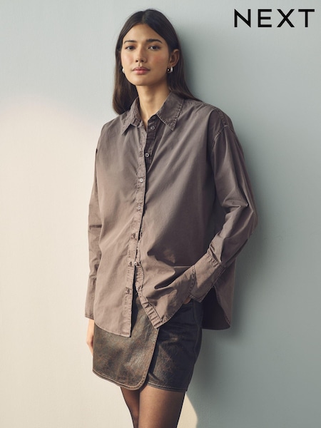 Mink Brown Washed Oversized Shirt (Q61915) | £36