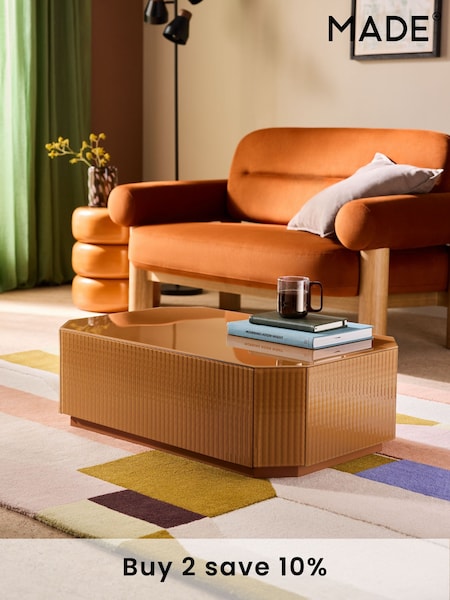 MADE.COM Caramel Brown Anya Glass Storage Coffee Table (Q62121) | £269