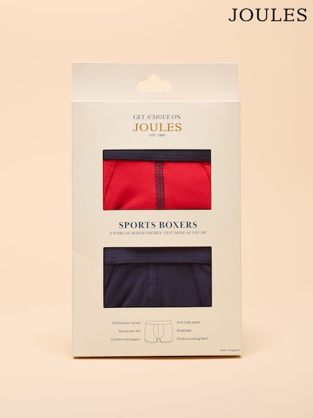 Joules Get A Move On Navy/Red Pack of Two Sports Boxers (Q62173) | £25