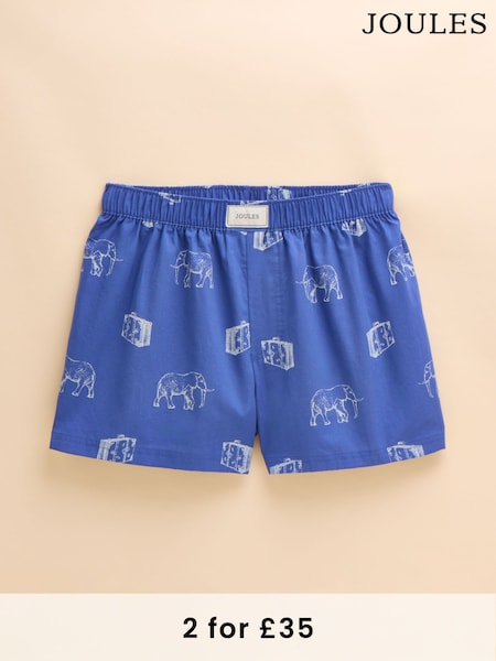 Joules Blue Elephant Print Woven Boxers (Q62175) | £20