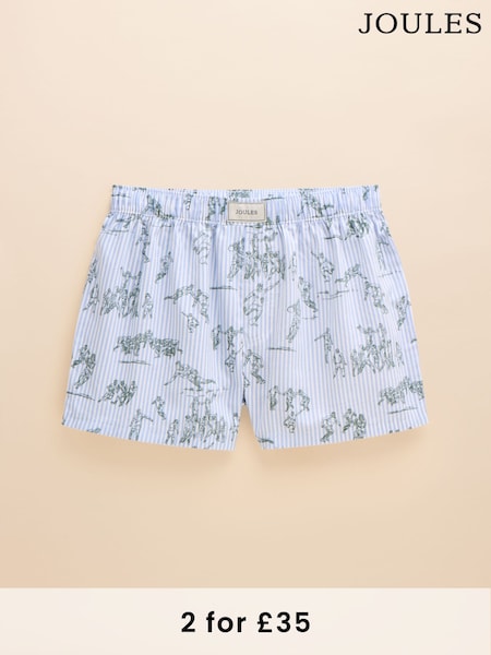 Joules Light Blue Rugby Print Woven Boxers (Q62178) | £20
