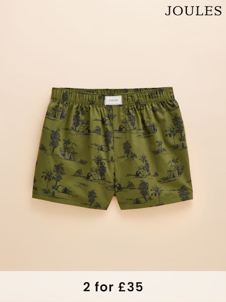 Joules Khaki Green Toile de Jouy Woven Boxers (Q62179) | £20