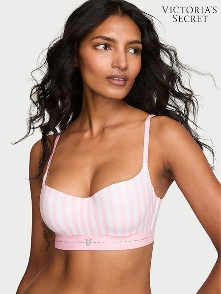 Pink Iconic Stripe - Victoria's Secret Shine Logo Cotton Bra