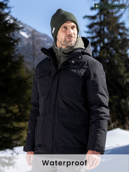 Mountain Warehouse Black Concord Mens Waterproof Extreme Down Long Jacket (Q62384) | £160