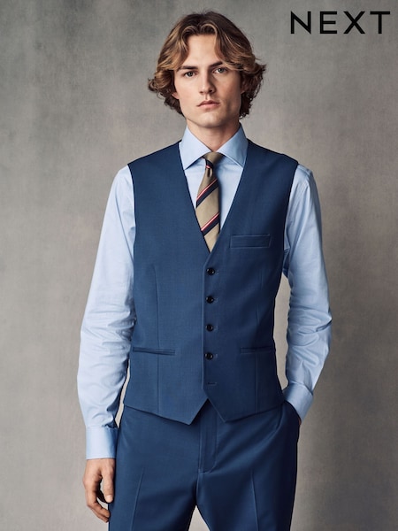 Blue Regular Fit Wool Blend Motionflex Waistcoat (Q62671) | £55