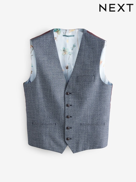 Blue Regular Fit Trimmed Textured Suit Waistcoat (Q62746) | £45