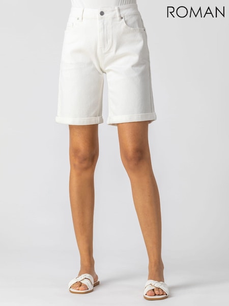 Roman White Turned Hem Denim Shorts (Q62792) | £32