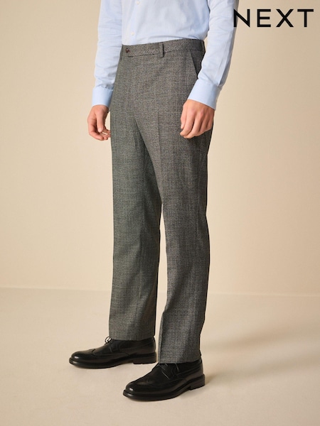 Charcoal Grey Regular Fit Trimmed Textured Suit Trousers (Q62871) | £45