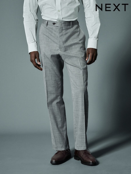 Grey Regular Fit Trimmed Textured Suit Trousers (Q62881) | £45
