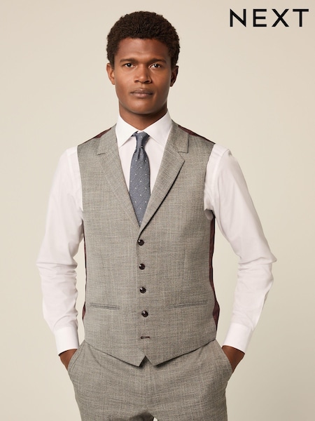 Grey Regular Fit Trimmed Textured Suit Waistcoat (Q62882) | £45