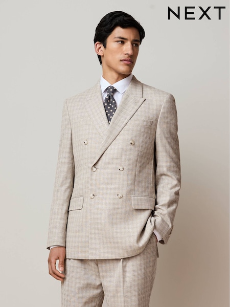 Stone Slim Fit Textured Double Breasted Suit Jacket (Q62916) | £84