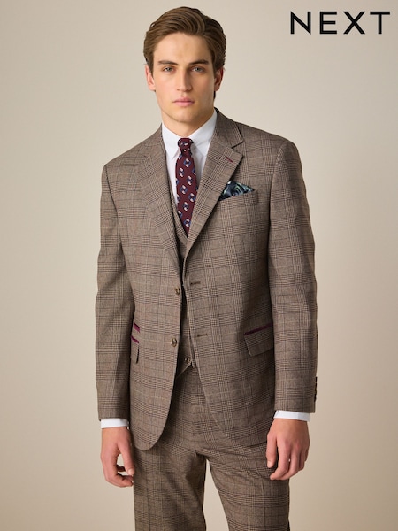 Neutral Regular Fit Trimmed Check Suit Jacket (Q62992) | £99