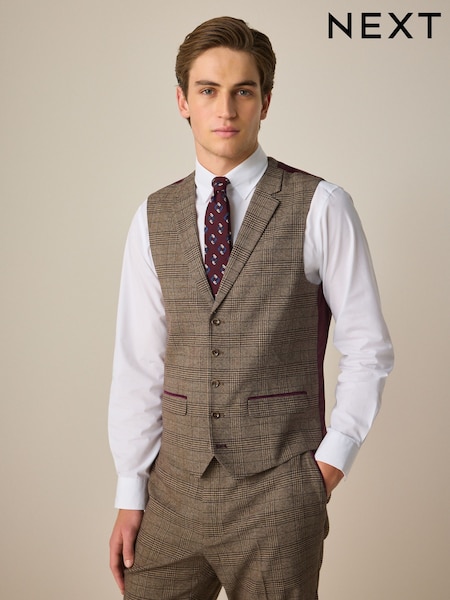 Neutral Trimmed Check Suit Waistcoat (Q62997) | £50