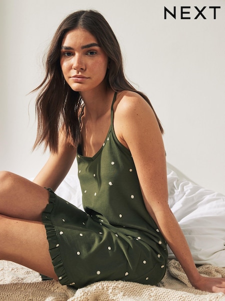 Khaki Spot 100% Cotton Slip Nightie (Q63311) | £18