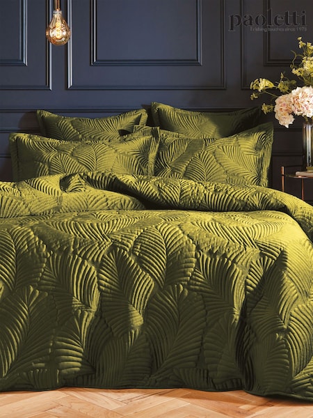 Paoletti Green Palmeria Quilted Duvet Cover and Oxford Border Pillowcase Set (Q63354) | £59 - £109