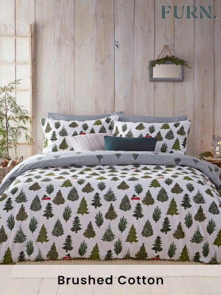 Furn Green Evergreen Brushed 100% Cotton Reversible Christmas Duvet Cover Set (Q63371) | £30 - £50