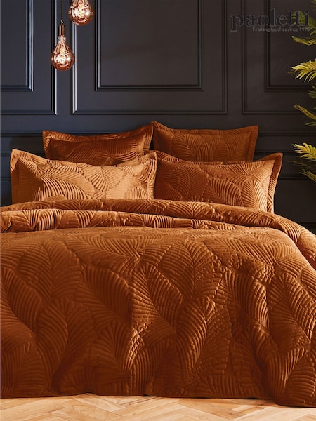 Paoletti Orange Palmeria Quilted Duvet Cover and Oxford Border Pillowcase Set (Q63399) | £59 - £109