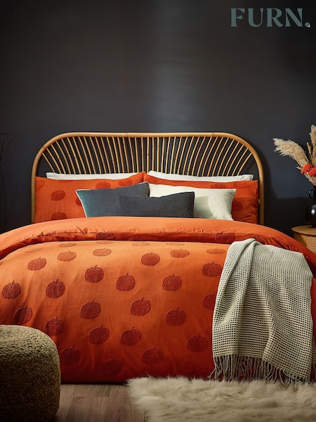 Furn Orange Pumpkin 100% Cotton Tufted Duvet Cover Set (Q63404) | £40 - £78