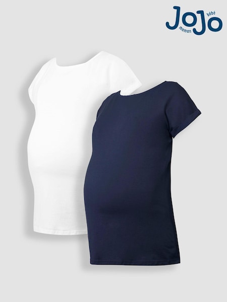 JoJo Maman Bébé Midnight Blue & White 2-Pack Boyfriend Maternity Cotton T-Shirts (Q63583) | £24