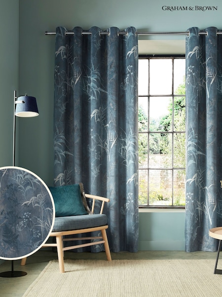 Graham & Brown Blue Restore Midnight Eyelet Curtains (Q63738) | £130 - £190