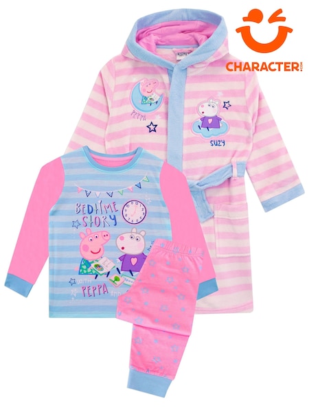 Character Pink 100% Cotton Peppa Pig Dressing Gown and Pyjama Set (Q63814) | £31