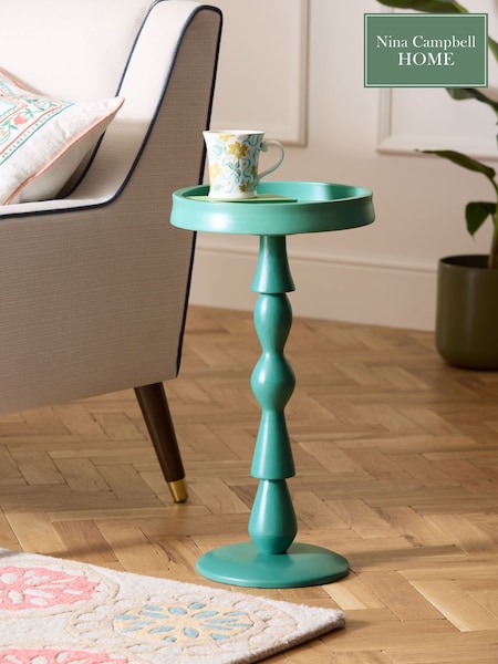 Nina Campbell Teal Blue Wood Gambit Side Table (Q64028) | £129