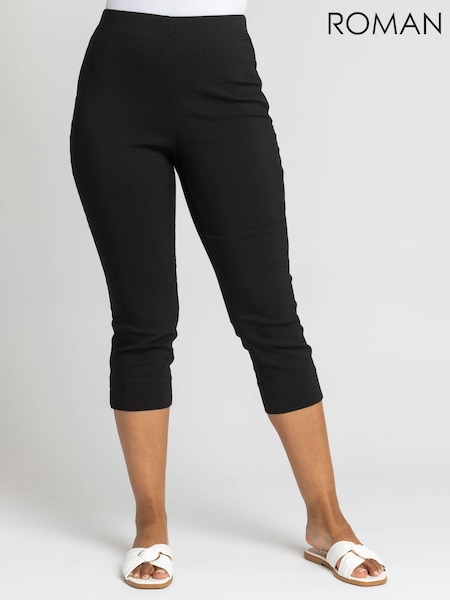 Roman Ink Black Petite Cropped Stretch Capri Trousers (Q65175) | £32