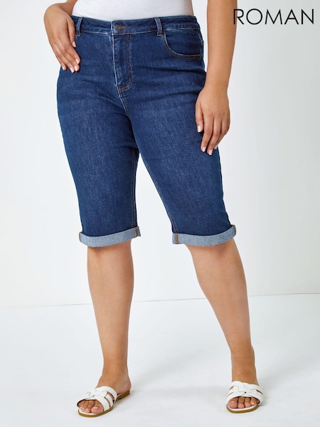 Roman Blue Curve Stretch Knee Length Denim Shorts (Q65187) | £32