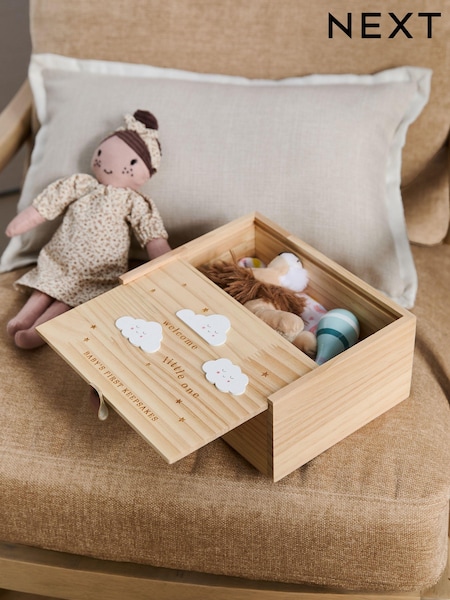 Natural New Baby Cloud Wooden Keepsake Box (Q65477) | £14