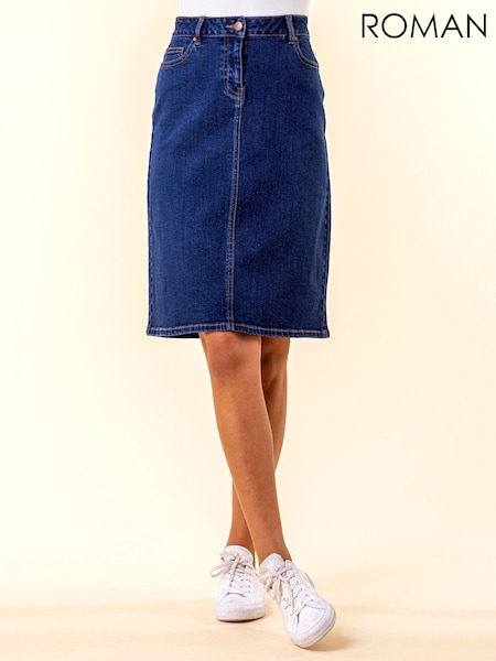 Roman Denim Blue A-Line Knee Length Denim Skirt (Q65695) | £32