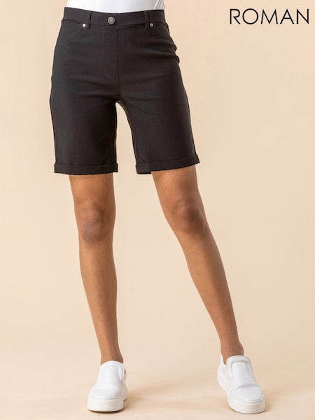 Roman Black Turned Hem Stretch Shorts (Q65731) | £32