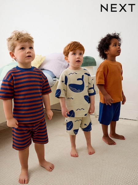 Rust/Navy Textured Whale Short Pyjamas 3 Pack (9mths-10yrs) (Q66080) | £22 - £28