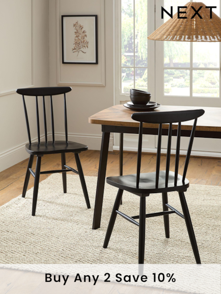 Set of 2 Black Fin Wooden Dining Chairs (Q66091) | £180