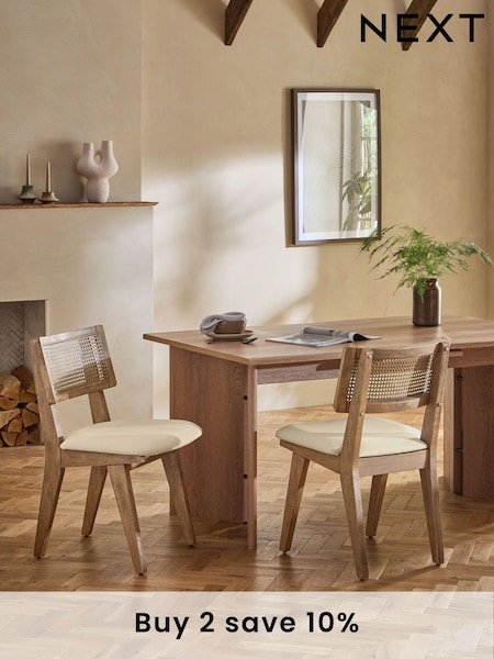 Set of 2 Contemporary Tweed Linen Natural Abel Dark Wood Leg Dining Chairs (Q66092) | £299