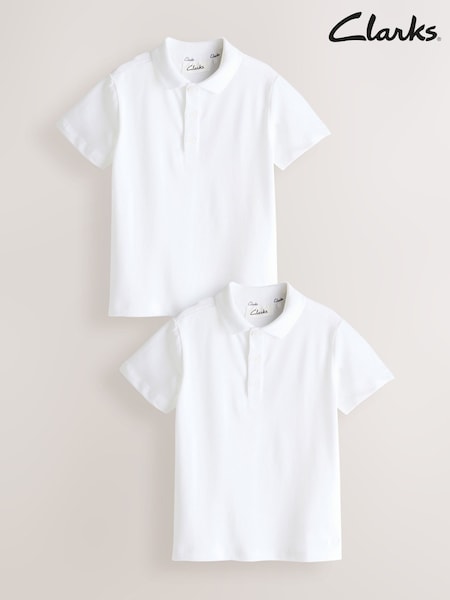 Clarks White Boys Short Sleeve School Polo Shirts 2 Pack (Q66190) | £12 - £19