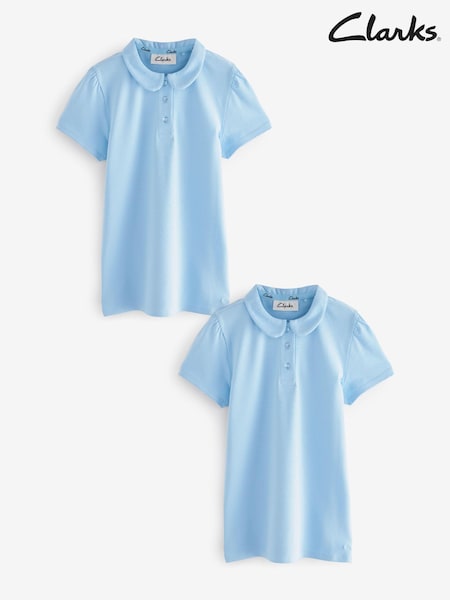 Clarks Blue Girls Short Sleeve School Shirts 2 Pack (Q66205) | £0