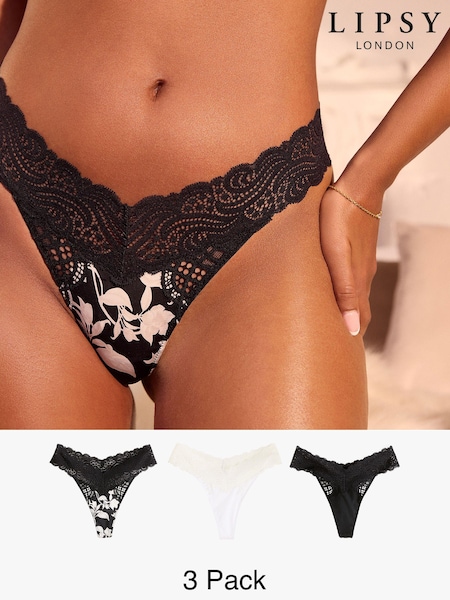 Lipsy Lace Detail Thongs 3 Pack (Q66212) | £32