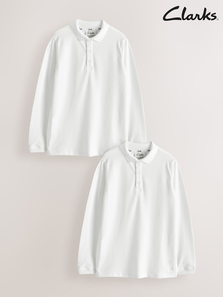 Clarks White Boys 100% Cotton Polo Shirts 2 Pack (Q66221) | £14 - £21