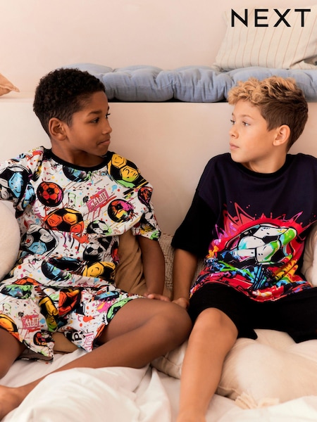 Black/Pink Football Short Pyjamas 2 Pack (3-16yrs) (Q66495) | £10 - £13