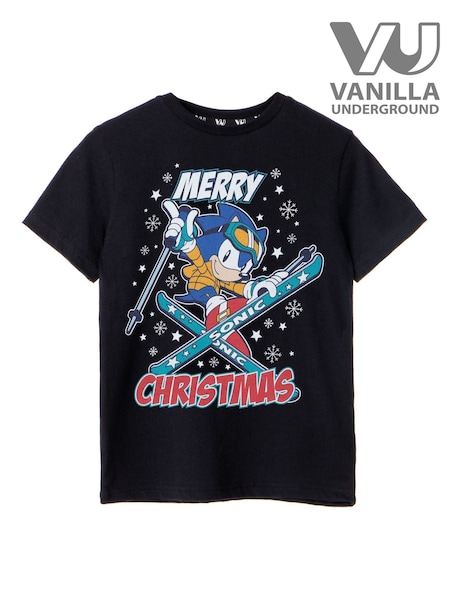 Vanilla Underground Black Sonic Boys Christmas 100% Cotton T-Shirt (Q67104) | £14