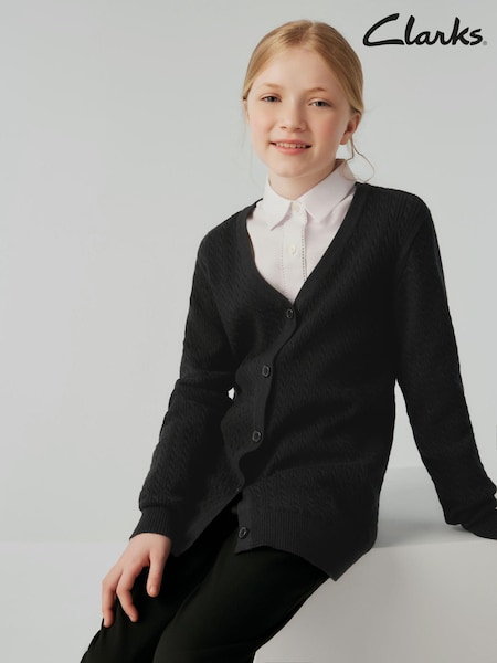 Clarks Black Senior Girls School Longline Cable Cardigan (Q67207) | £18 - £23
