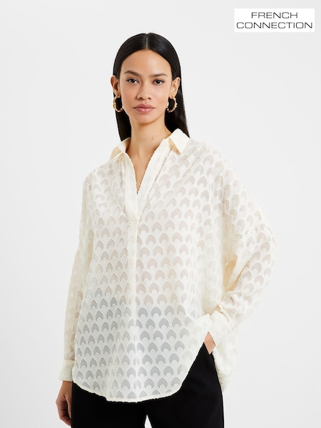 French Connection Cream Geo Burnout Popover Shirt (Q67399) | £49