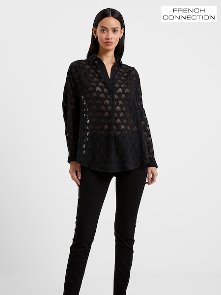 French Connection Black Geo Burnout Popover Shirt (Q67422) | £49