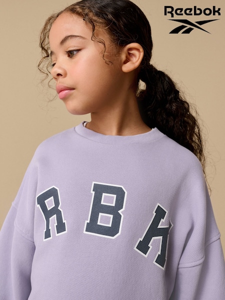 Reebok Oversized Washed Lilac Purple 100% Cotton Cropped Logo Sweatshirt (Q67615) | £18 - £24