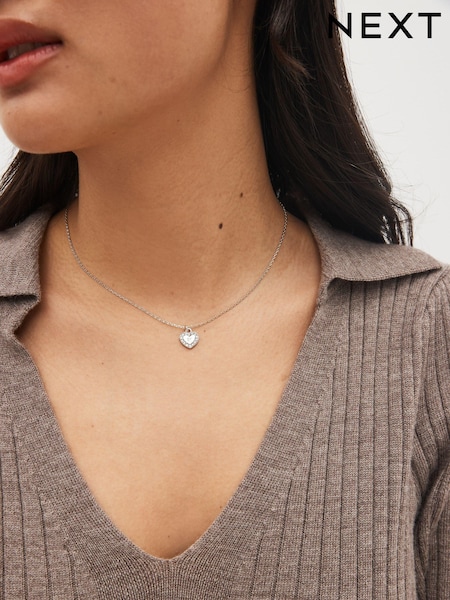 Silver Tone Heart Initial Necklace (Q67704) | £10