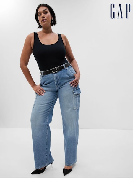 Gap Light Indigo Blue Mid Rise 90s Loose Cargo Jeans (Q68130) | £60