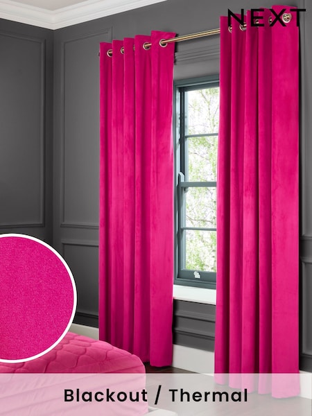 Pink Fuchsia Matte Velvet Blackout/Thermal Curtains (Q68803) | £50 - £135